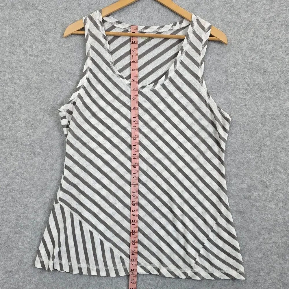 Garnet Hill Large Linen Gray White Asymetrical Stripe Sleeveless Tank Top Shirt